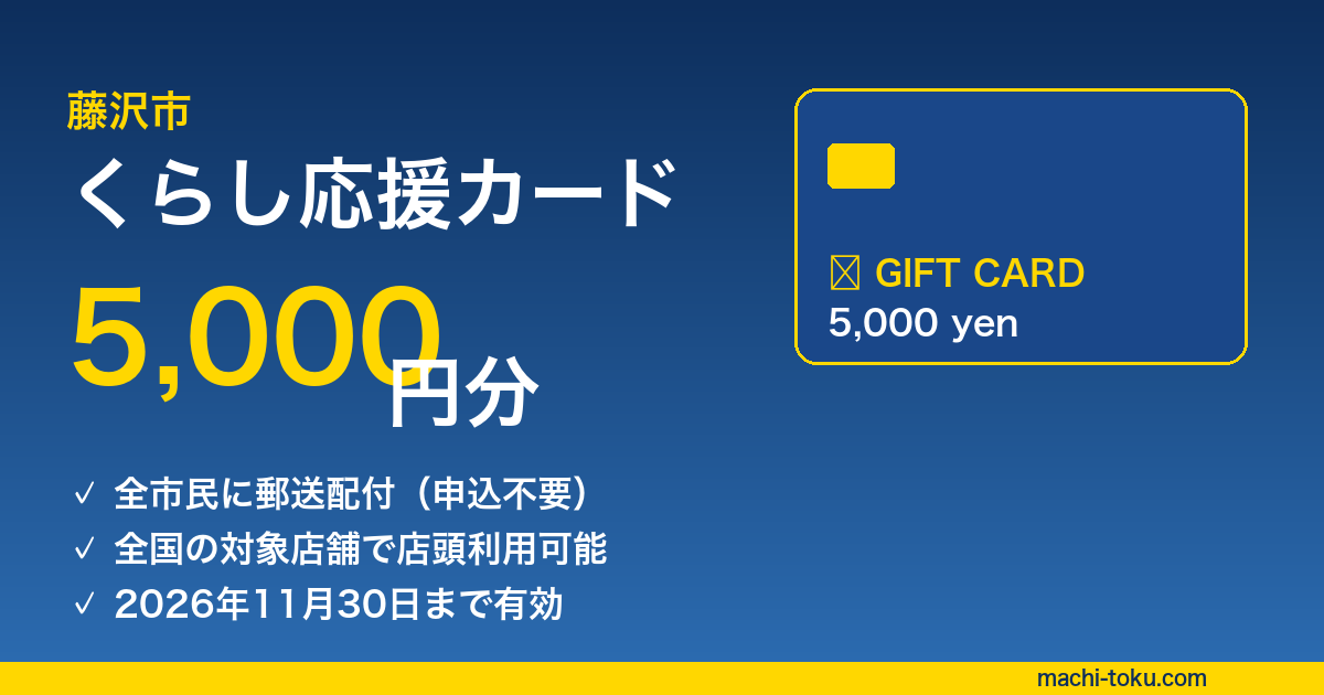 藤沢市くらし応援カード（5,000円分の電子ギフトカード）のイメージ