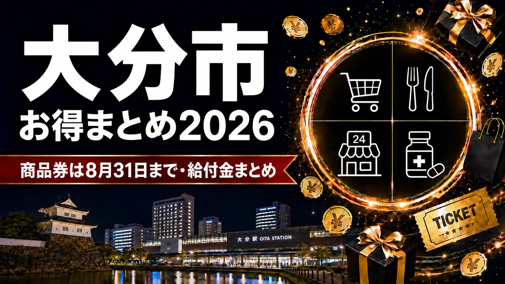 大分市のお得まとめ2026 プレミアム付商品券・給付金・省エネ家電補助・ふるさと納税のまとめアイキャッチ