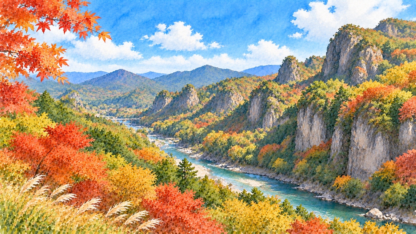 大分県のイメージ水彩画（九州ふっこう応援割のイメージ）