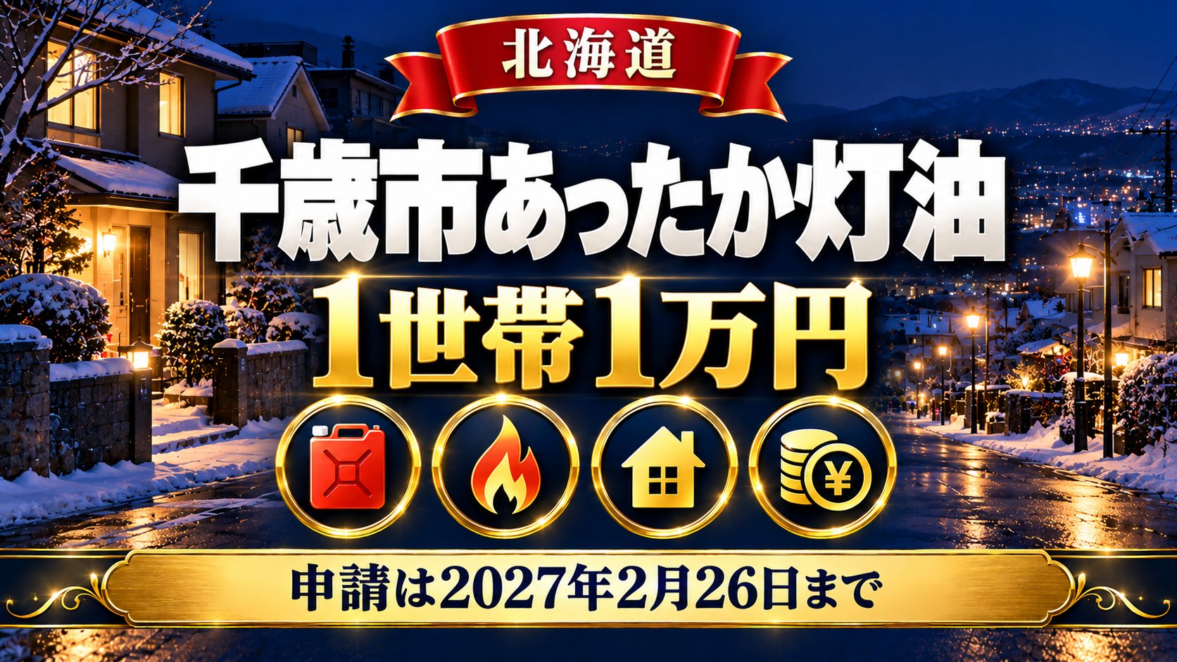 北海道千歳市あったか灯油事業・1世帯1万円・申請は2027年2月26日まで