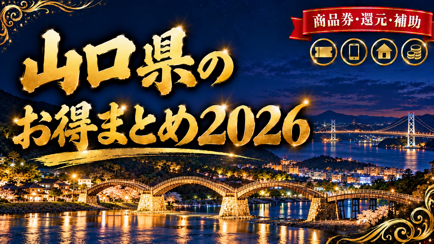 山口県のお得まとめ2026（錦帯橋と関門海峡の夜景）